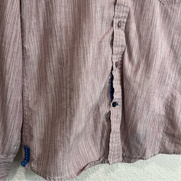 Tranquility Mayhem Long Sleeve Button Up Maroon White Shirt Mens Size S - Picture 2 of 11